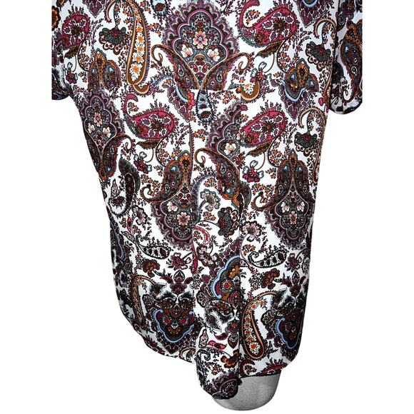 Daniel Rainn DR2 Top Size XL Colorful Paisley Print Hi-Lo SS Blouse Tunic - Picture 6 of 7